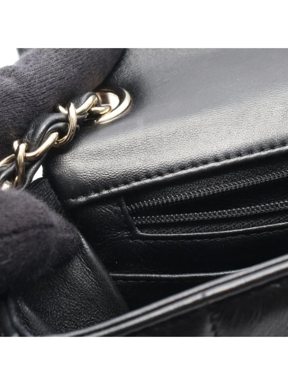 Chanel Shoulder Bag Choco Bar Mini Flap Black Leather Mini Chain